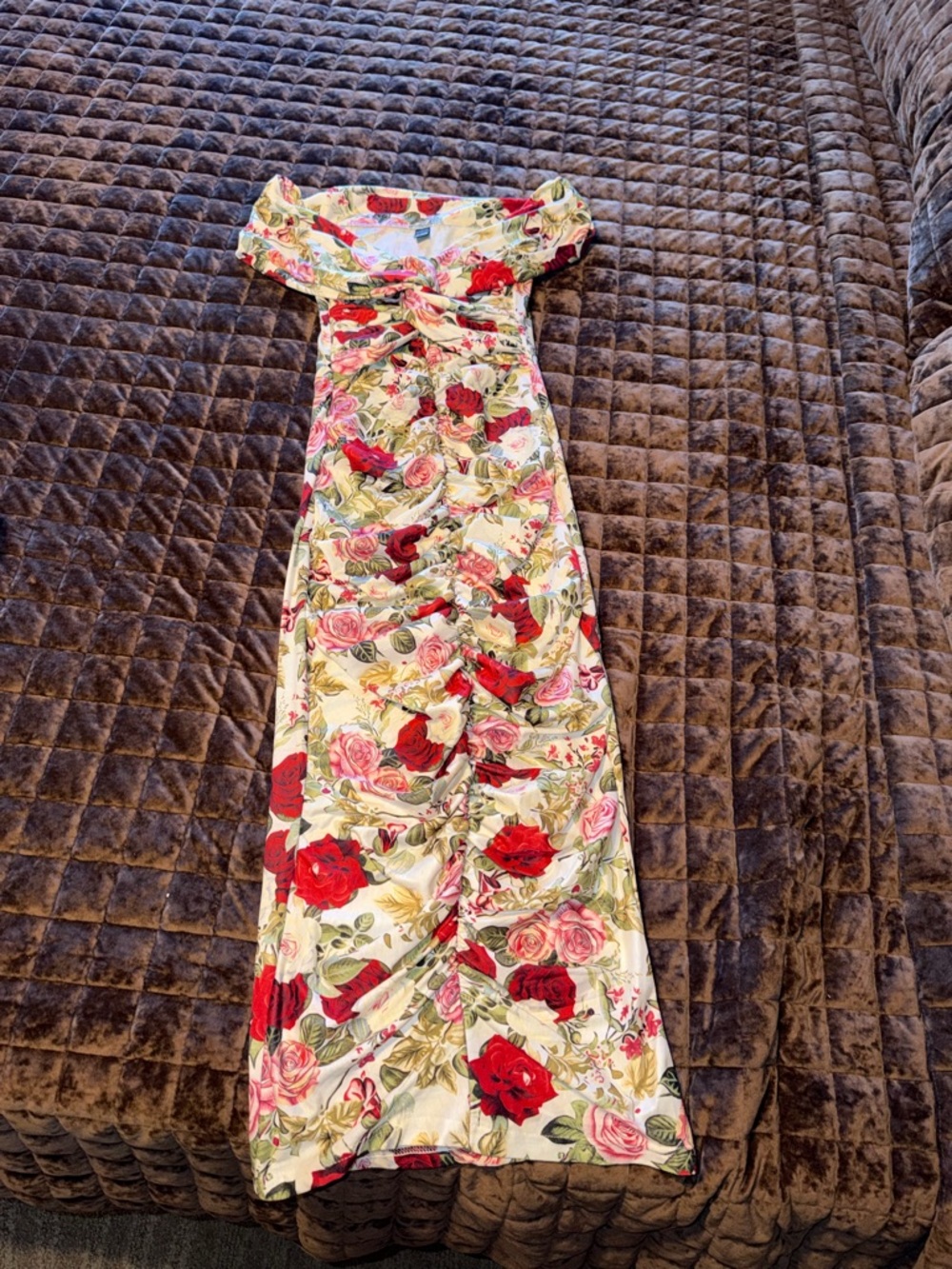 Women’s brand new cute stylish girly floral off the shoulder dress midi dress XS